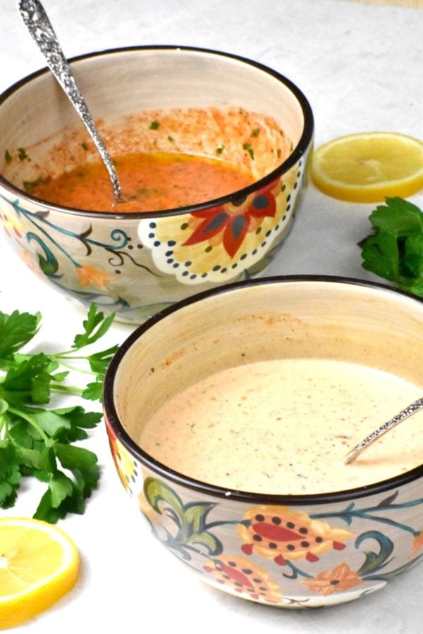 Side view of the two remoulade variations in the Gypsy Bowls.