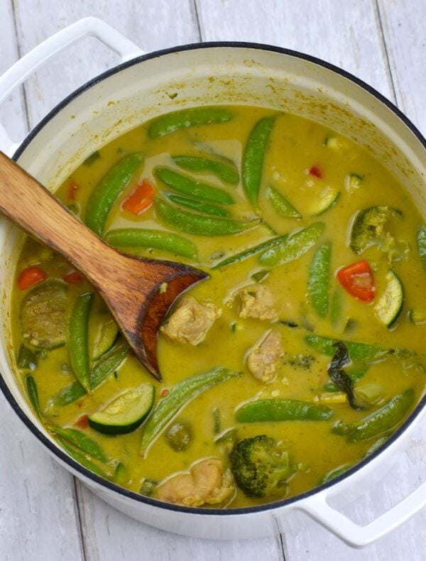 This Thai Green Curry is an absolute flavor bomb, with spicy, salty, umami and sweet Thai flavors. You can customize it from mild to Thai Hot!