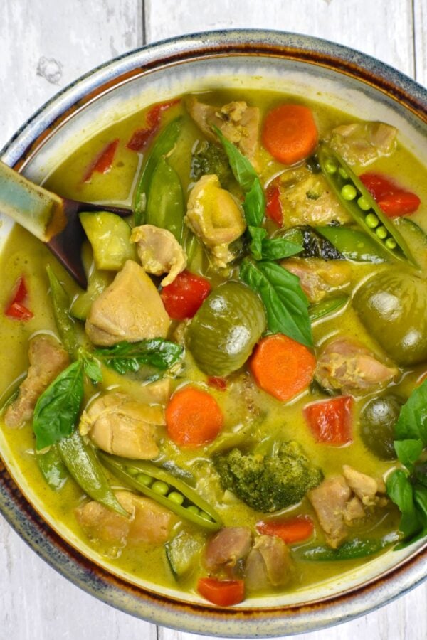 This Thai Green Curry is an absolute flavor bomb, with spicy, salty, umami and sweet Thai flavors. You can customize it from mild to Thai Hot!