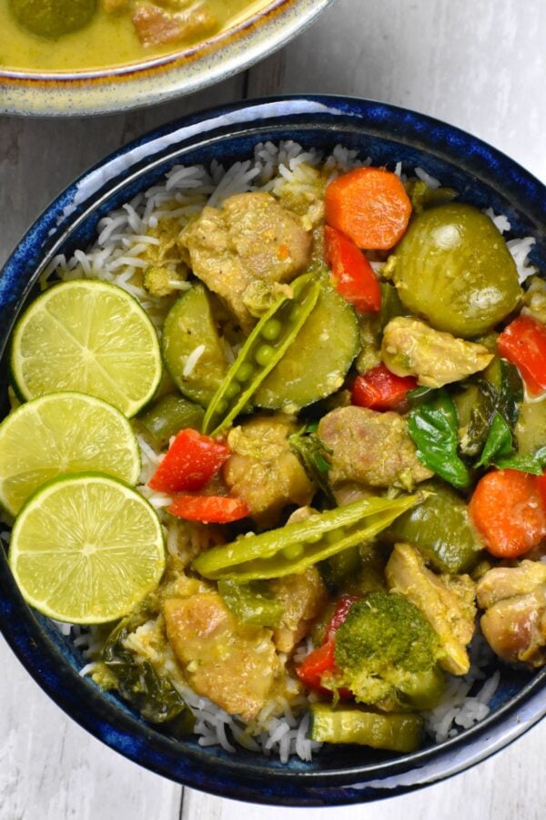 This Thai Green Curry is an absolute flavor bomb, with spicy, salty, umami and sweet Thai flavors. You can customize it from mild to Thai Hot!