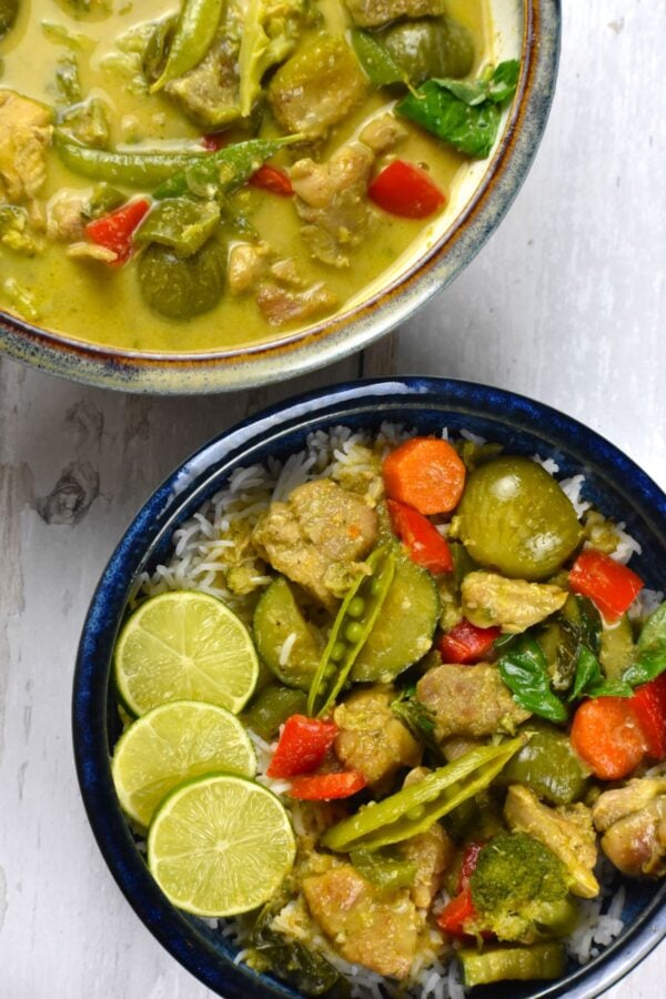 This Thai Green Curry is an absolute flavor bomb, with spicy, salty, umami and sweet Thai flavors. You can customize it from mild to Thai Hot!