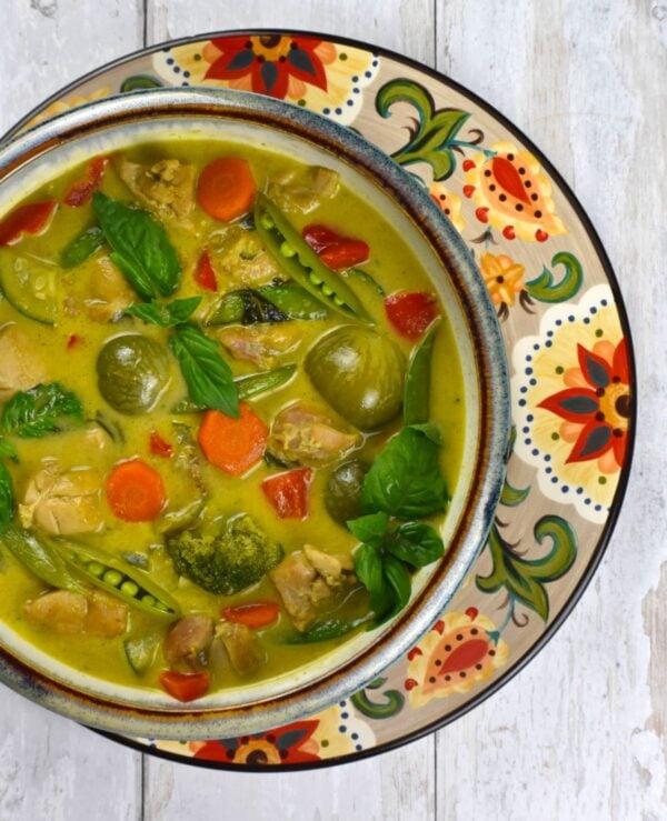 bowl of Thai green curry atop the Gypsy Plate